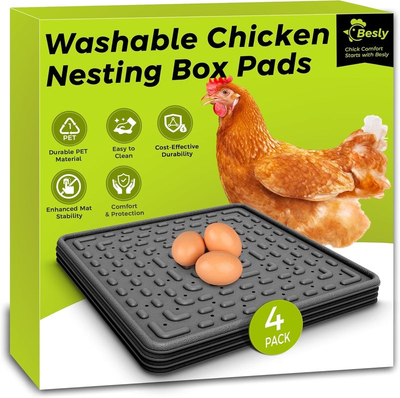 Besly Washable & Reusable Nesting Pads for Chicken Coop - 4Pcs Chicken Nest Mats - Durable 12"x 12" Plastic Nest Box Pads for Egg Laying Hens (Soft, Easy Clean, Premium) - Image 1